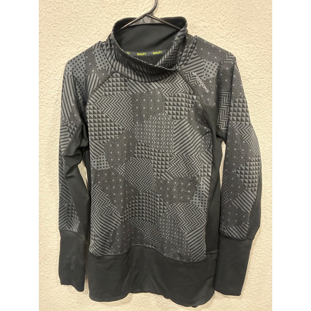 Brooks Run Happy DriLayer Athletic Long Sleeve Shirt Sz Med Gray Black Geometric